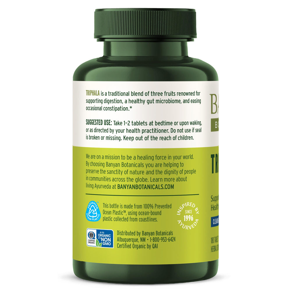 Banyan Botanicals Triphala on kitchen counter suggesting routine use
