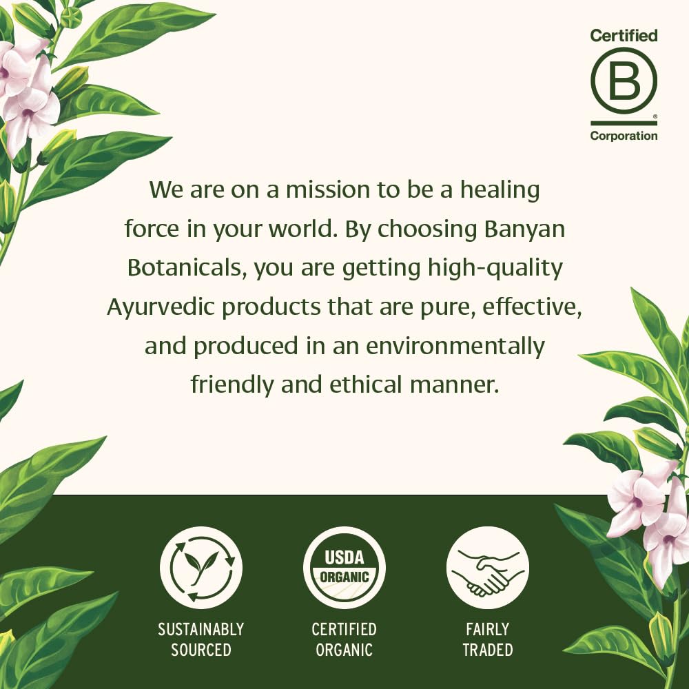 Banyan Botanicals tablets beside water illustrating simple ingestion