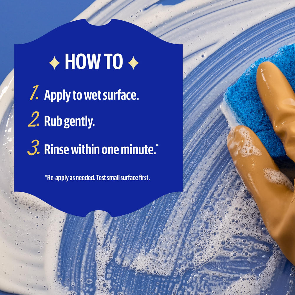 Bar Keepers Friend used on shower glass and tile to remove soap scum for clearer surfaces