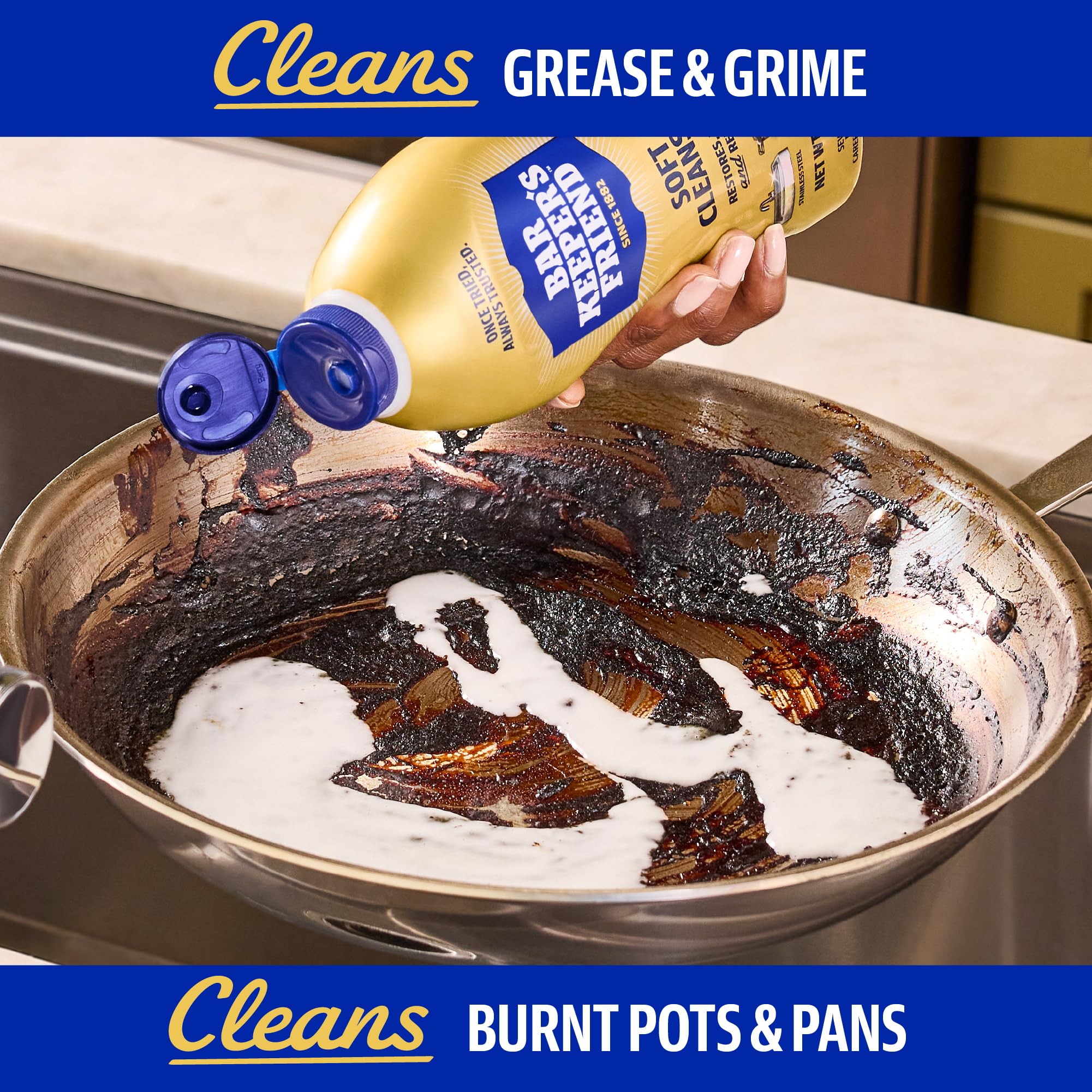 Bar Keepers Friend liquid texture being poured demonstrating ease of application and coverage