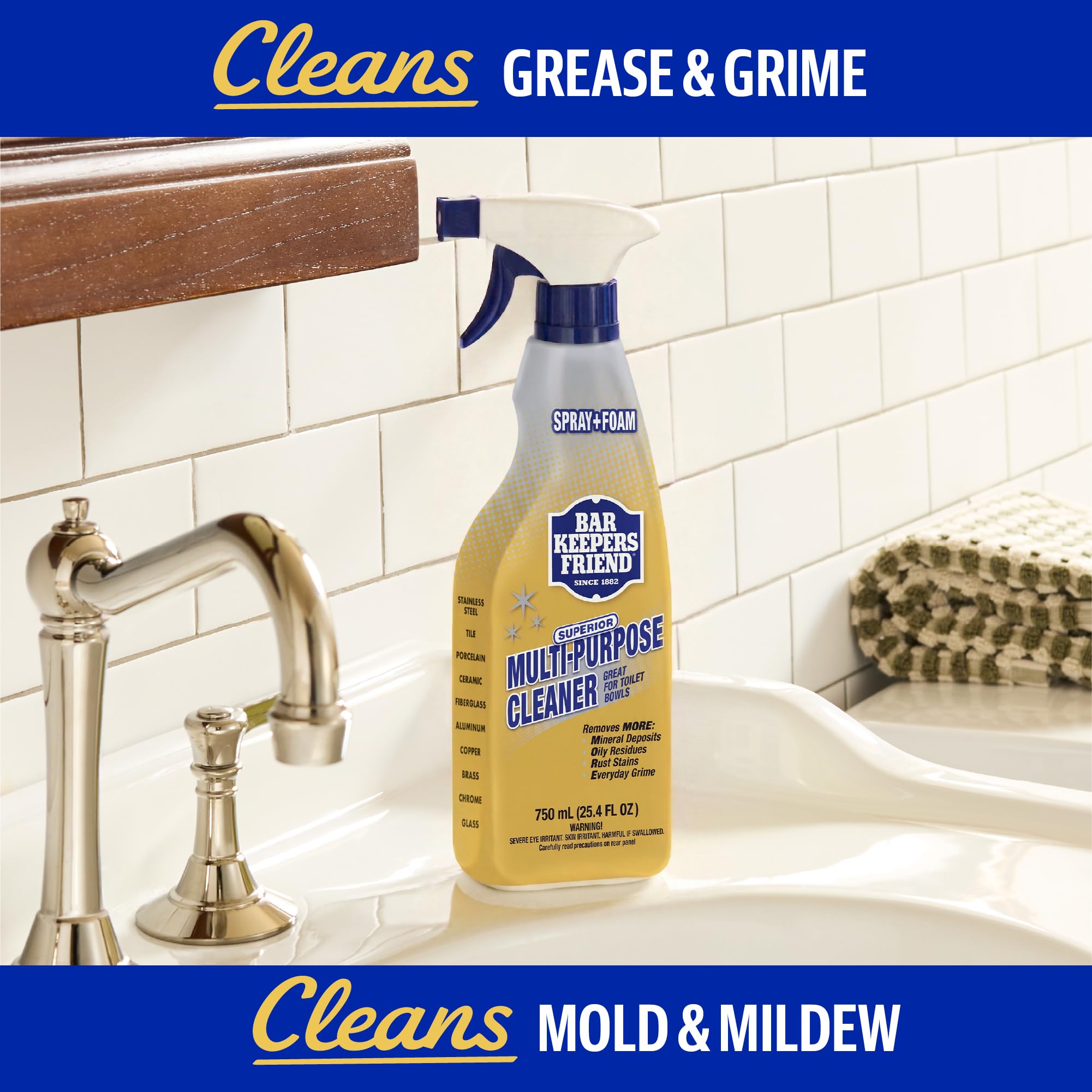 Bar Keepers Friend spray & foam cleaning shower glass for streak-free finish