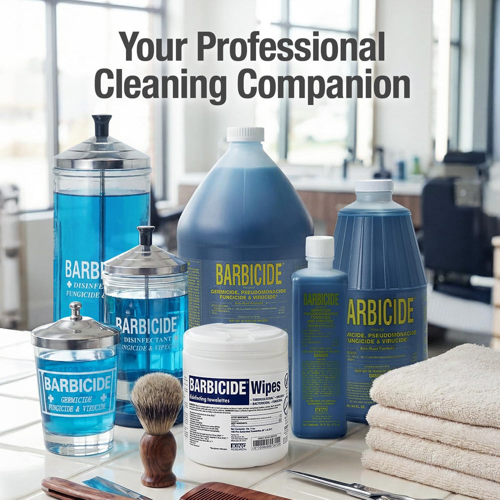 BARBICIDE wipes on a salon station showing efficient, professional sanitation