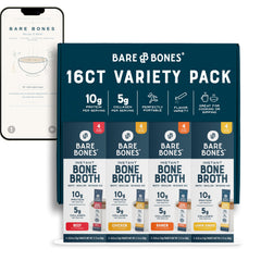 Bare Bones front packaging shows variety pack and convenient single-serve benefit