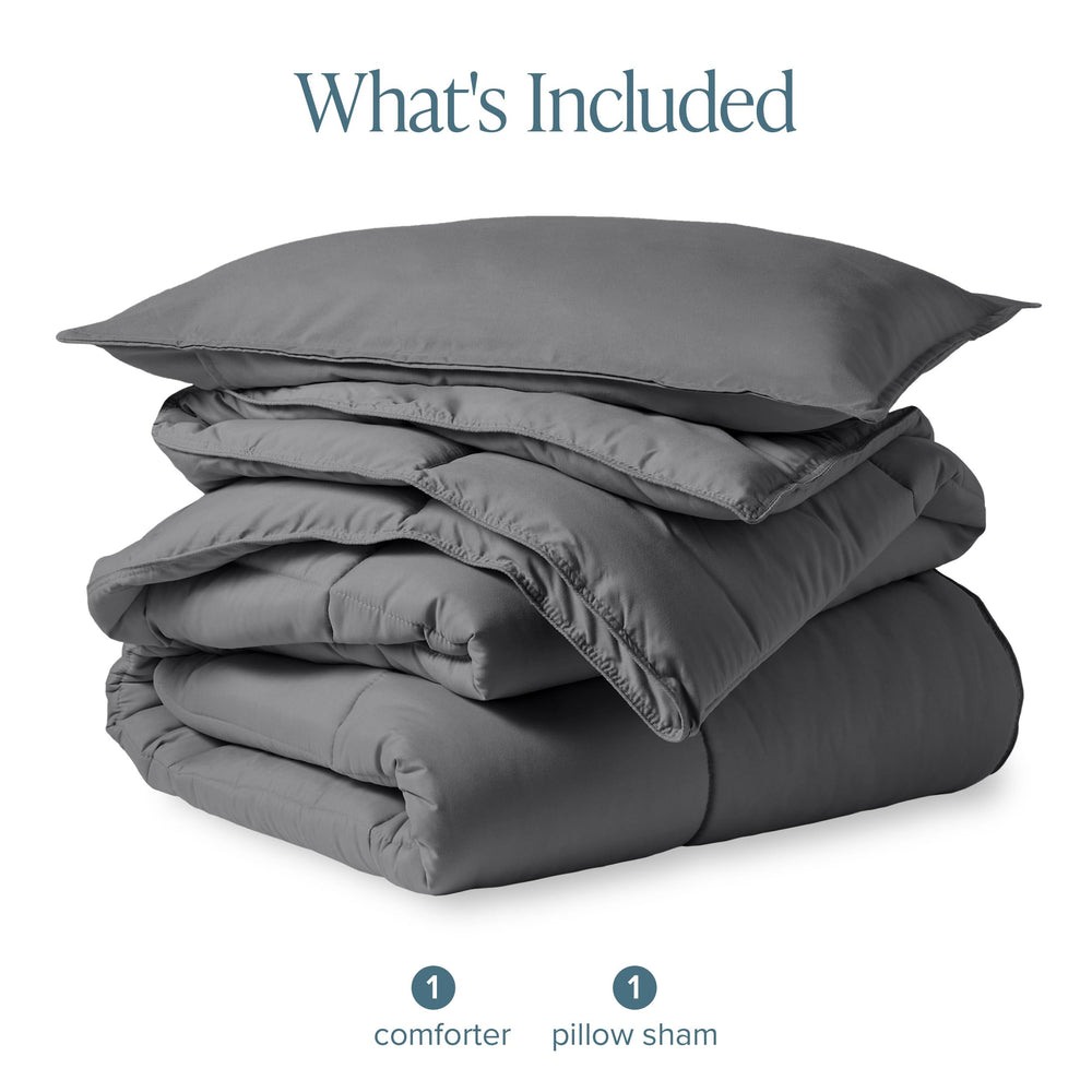 Bare Home comforter next to measuring tape illustrating 66 by 92 inch dimensions