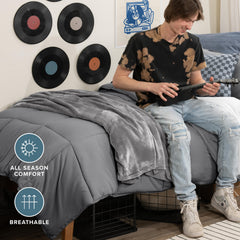 Bare Home comforter with matching sham styled on a twin bed demonstrating neat fit