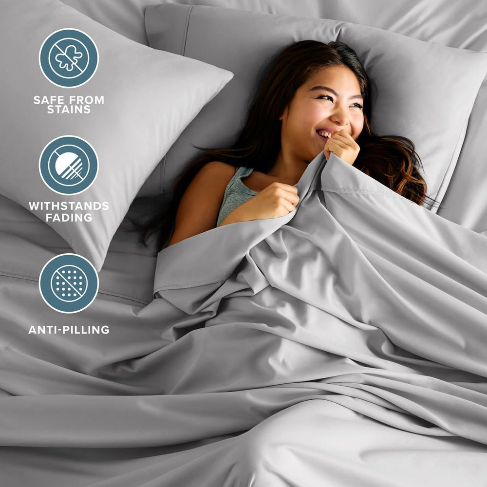 Bare Home fitted sheet on mattress illustrating deep 15-inch pocket that prevents slipping