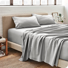 Bare Home close detail of fitted sheet elastic showing secure all-around grip benefit
