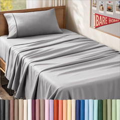 Bare Home front view of Twin XL set showing neat styling and clean light grey look
