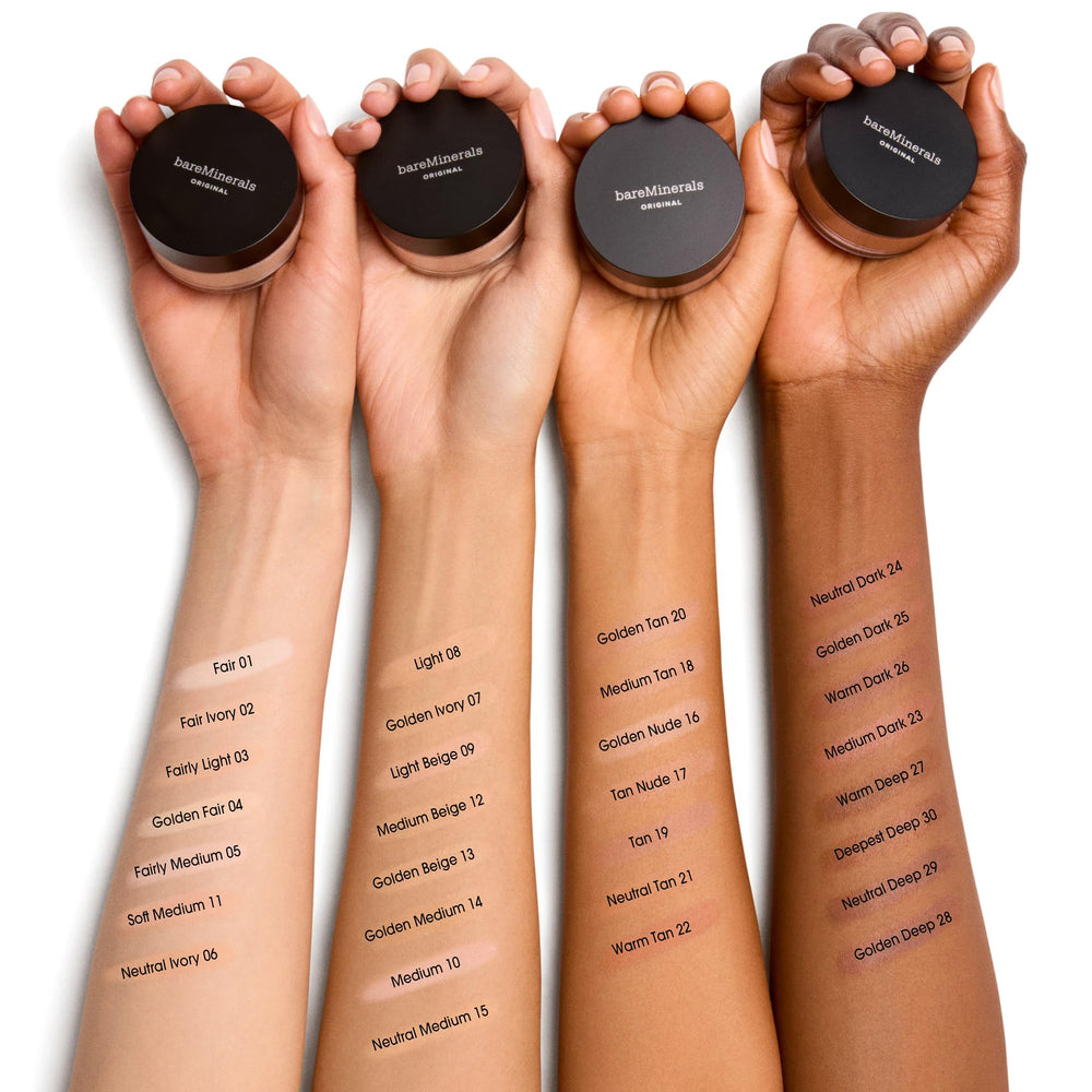 bareMinerals jar next to a coin showing compact size and travel-friendly benefit