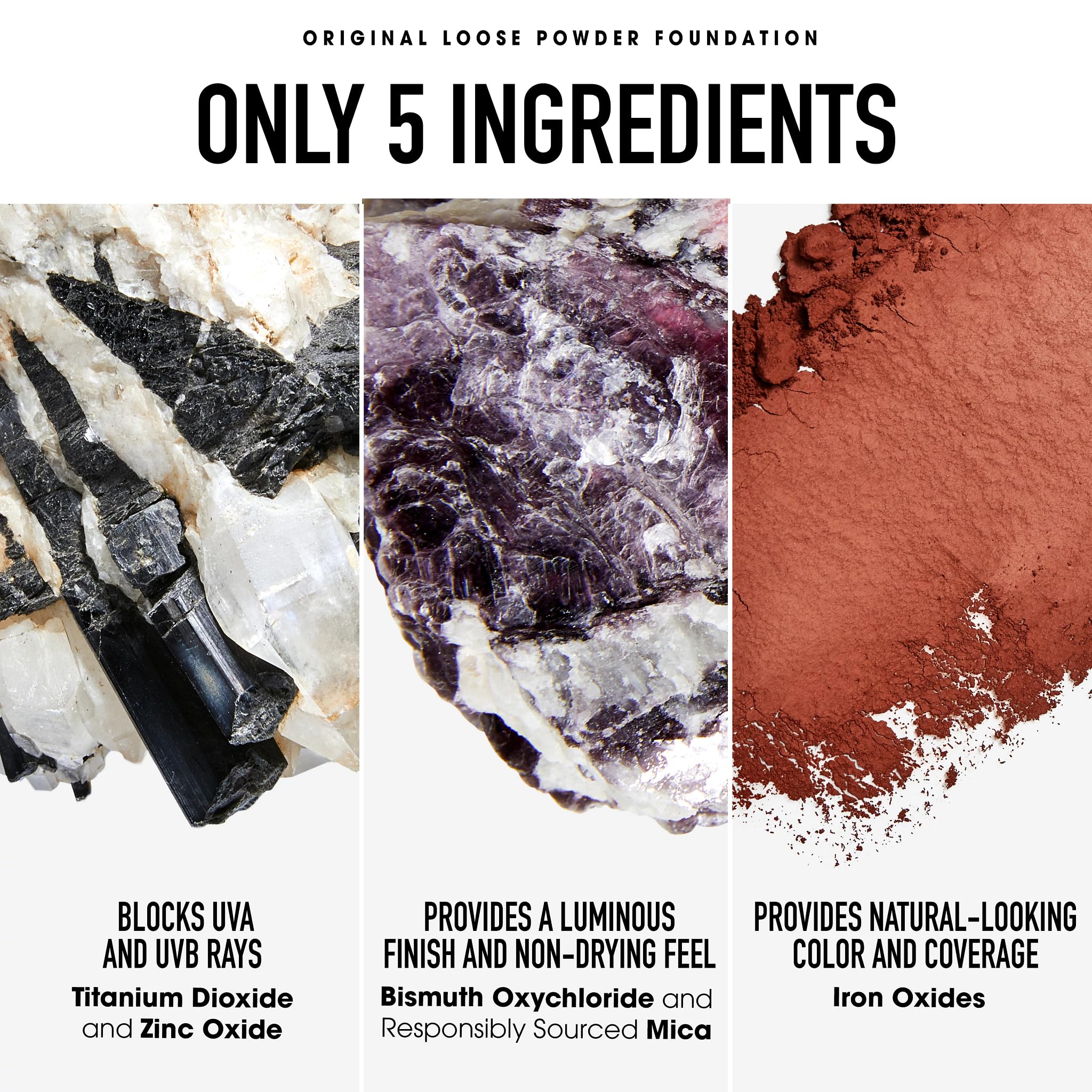 bareMinerals label highlighting SPF 15 and clean ingredient list for protection