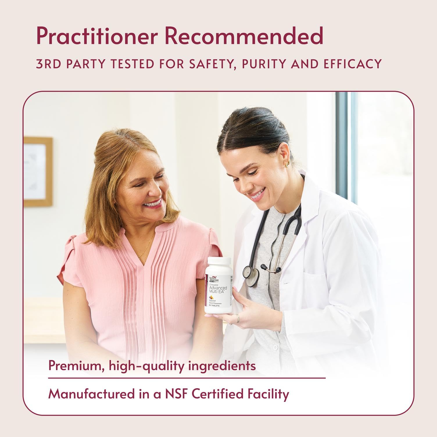 Bariatric Advantage open bottle with tablets visible demonstrating convenient daily supply benefit