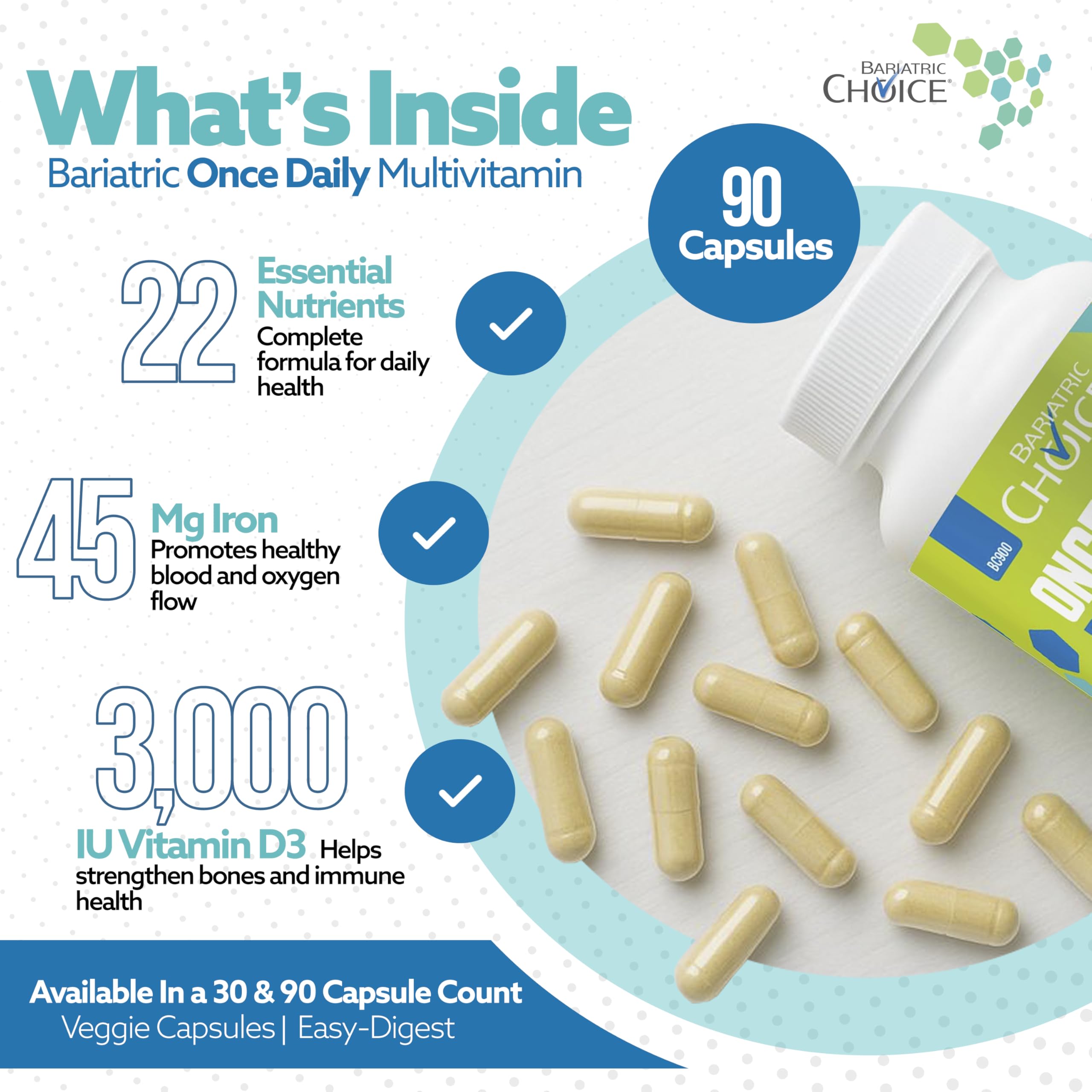 Bariatric Choice capsule in hand to show size and ease of swallowing benefit