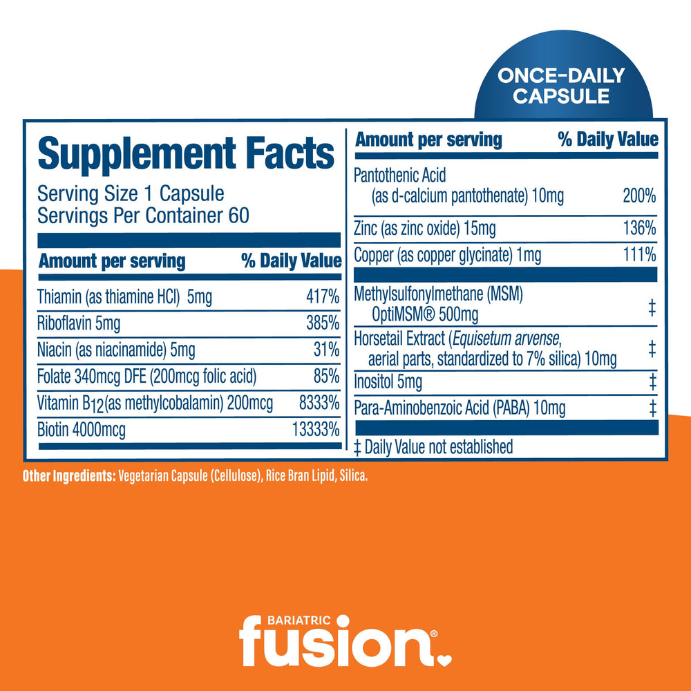 Bariatric Fusion capsules in hand showing easy-to-swallow serving