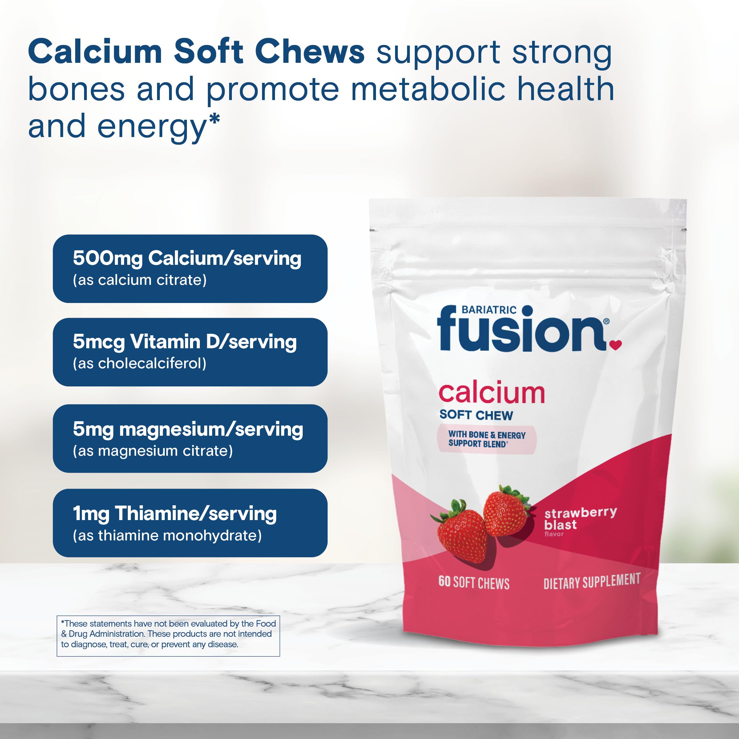 Bariatric Fusion chew beside a coin for scale to show compact chew size and easy dosing