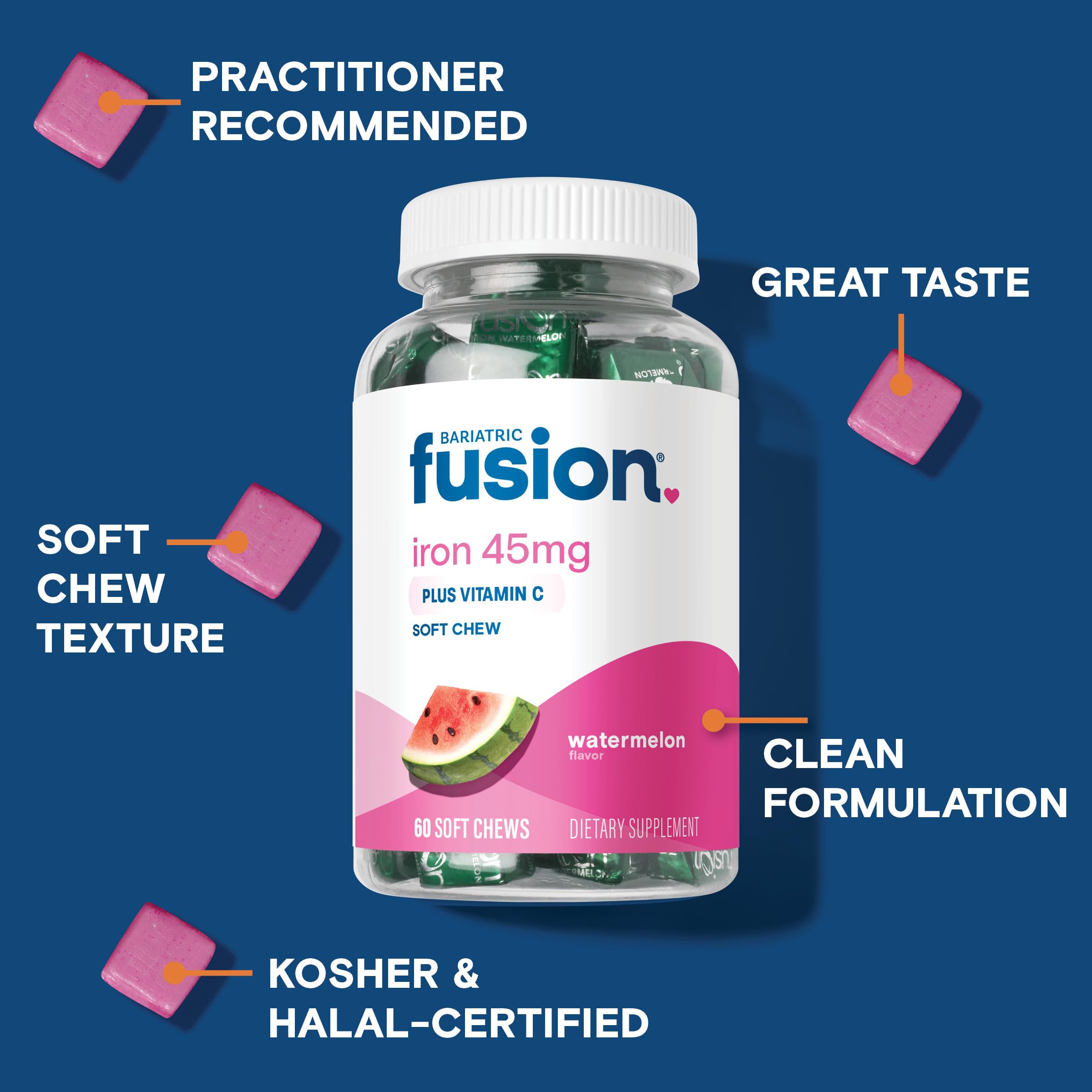 Bariatric Fusion texture detail of watermelon chew highlighting gentle formula