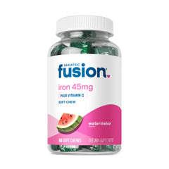 Bariatric Fusion front packaging showing watermelon soft chew bottle and benefits