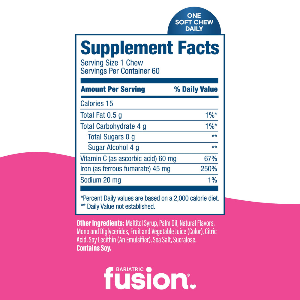 Bariatric Fusion individually wrapped chews displayed for travel convenience