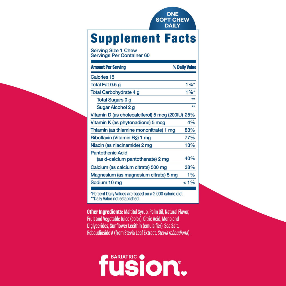 Bariatric Fusion label close-up with nutrient details showing vitamin D and magnesium benefits