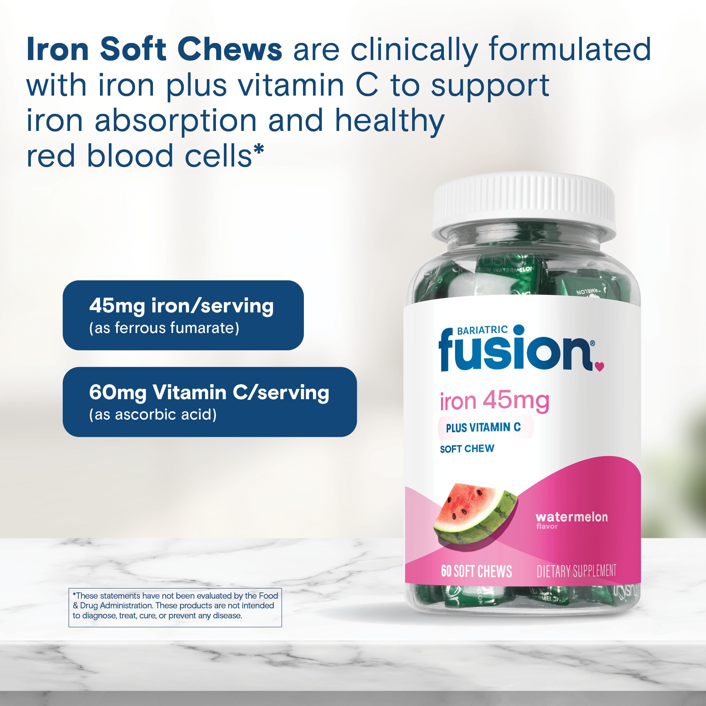 Bariatric Fusion bottle with size comparison showing 60-count supply