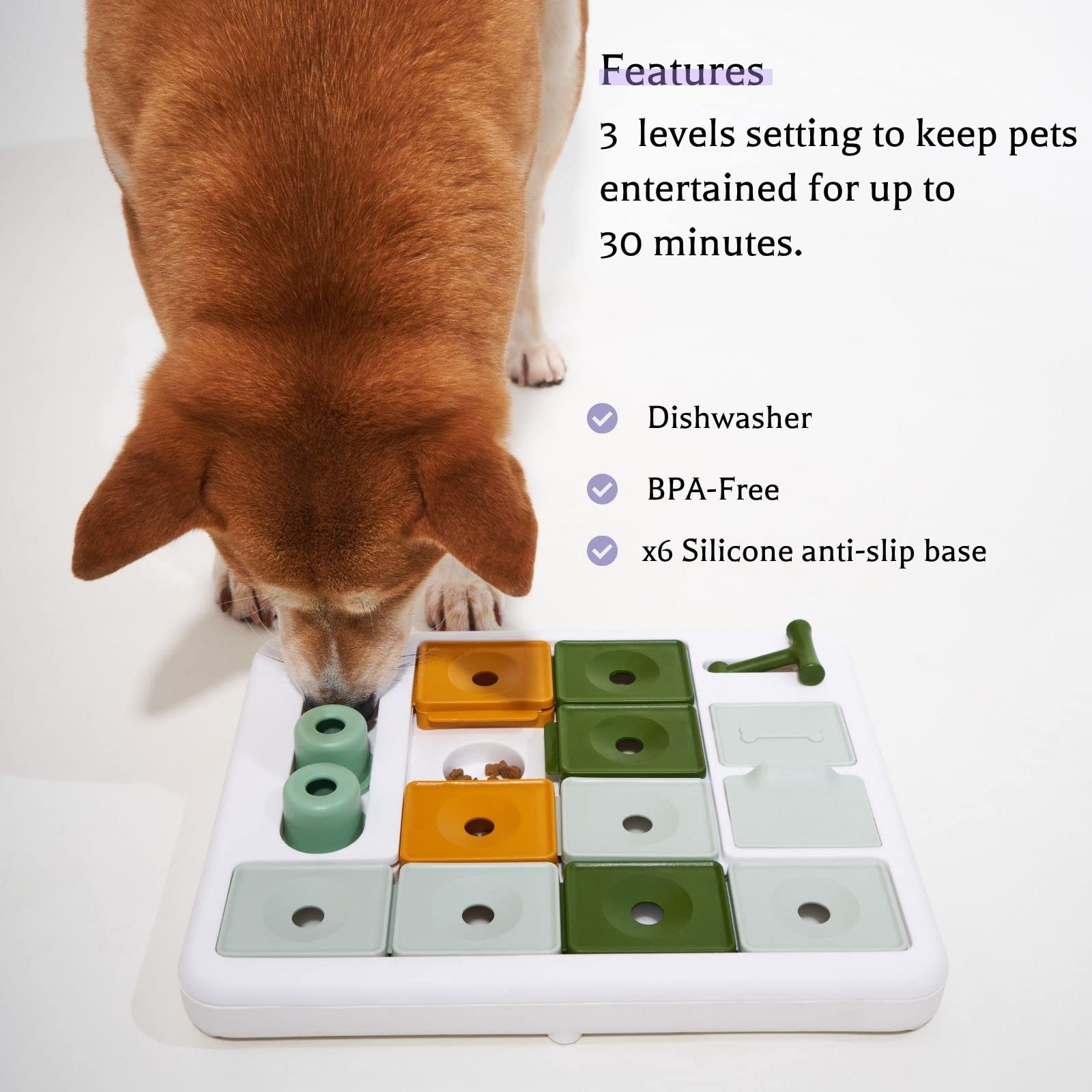 Barkwhiz in use with dog solving puzzle to reduce boredom and encourage sniffing