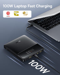 Baseus port closeup with two USB‑C and two USB‑A ports for versatile charging
