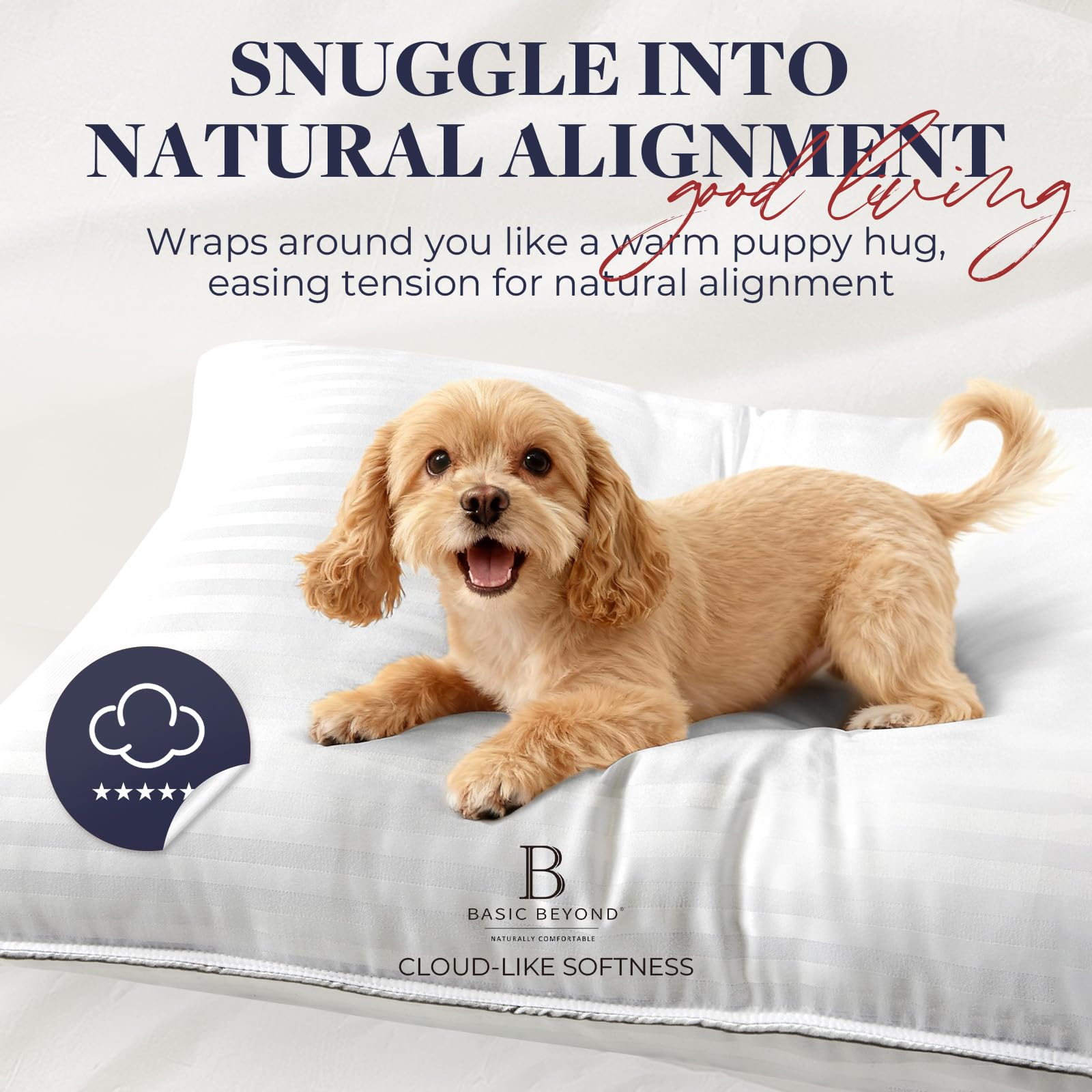 Basic Beyond pillow supporting a back sleeper demonstrating balanced comfort and neck support