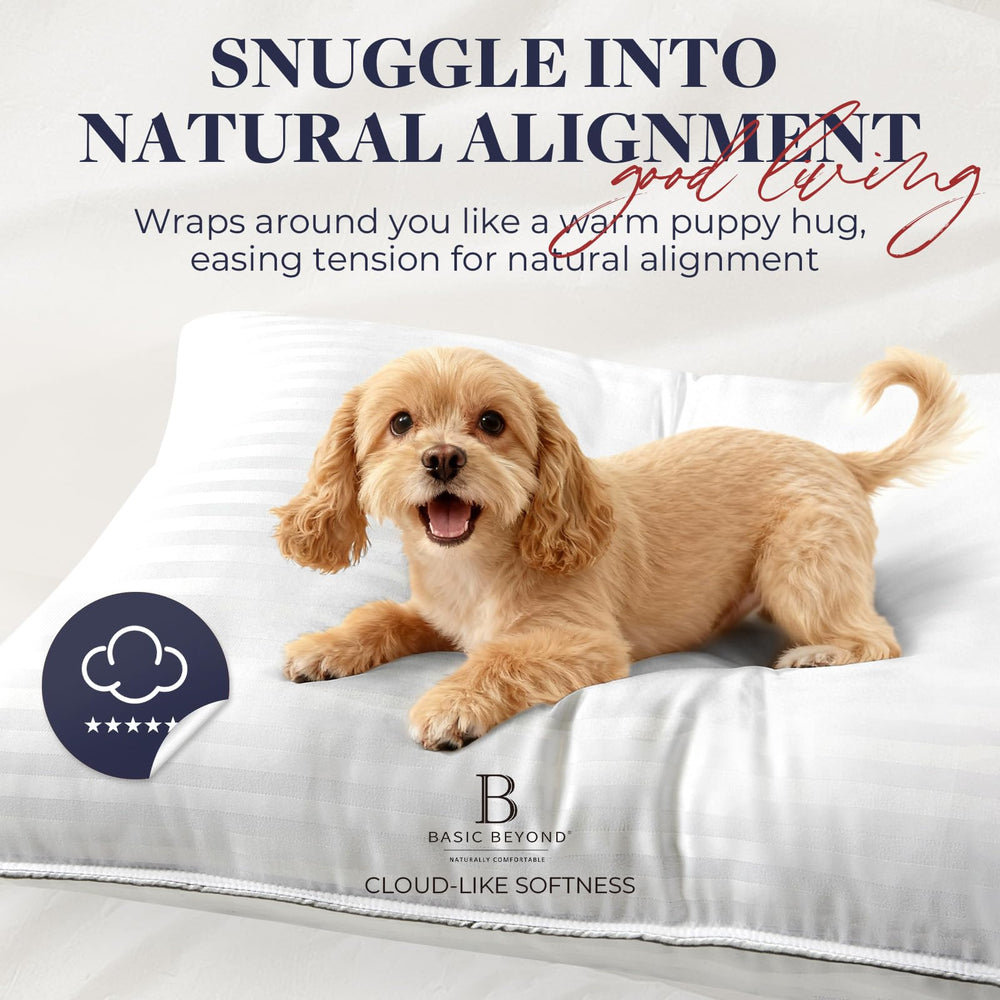 Basic Beyond pillow supporting a back sleeper demonstrating balanced comfort and neck support