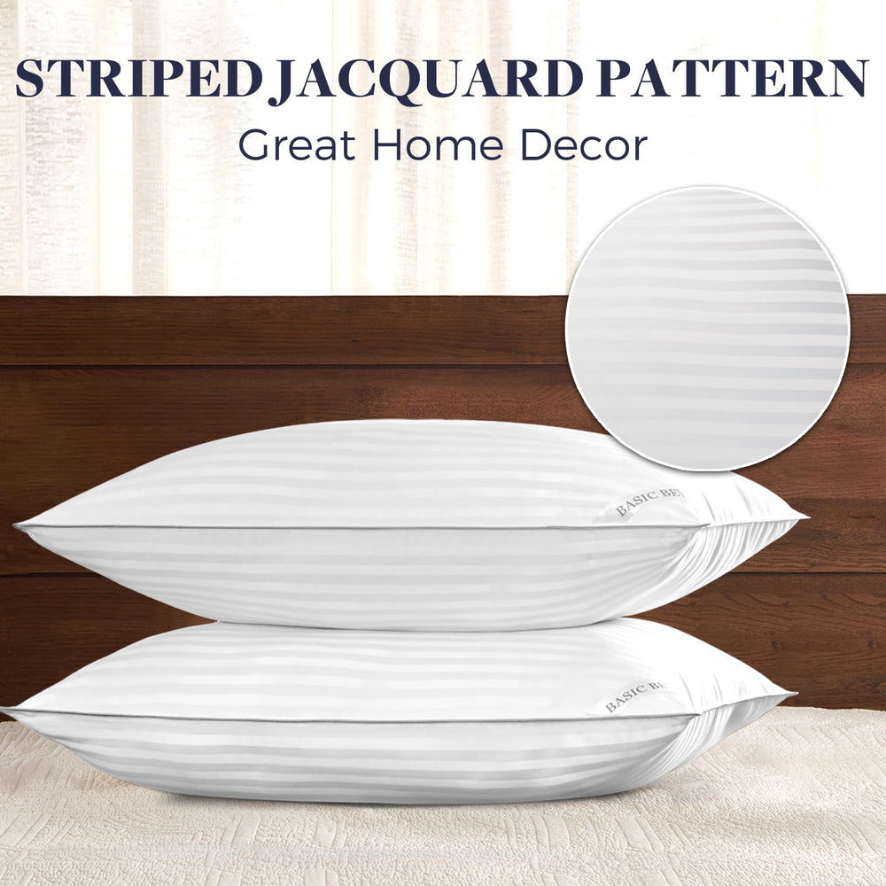 Basic Beyond pillows staged on a made bed illustrating cozy sleep surface and room styling