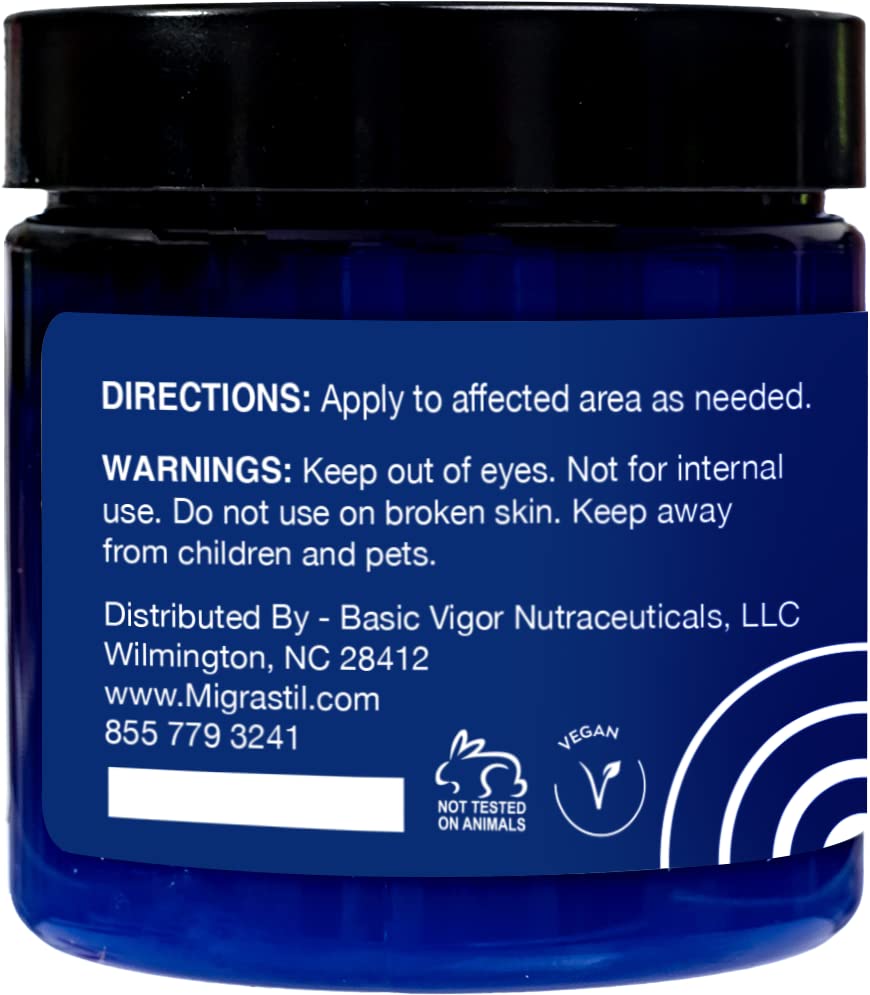 Basic Vigor Migrastil on bedside shelf in nighttime routine showing overnight comfort
