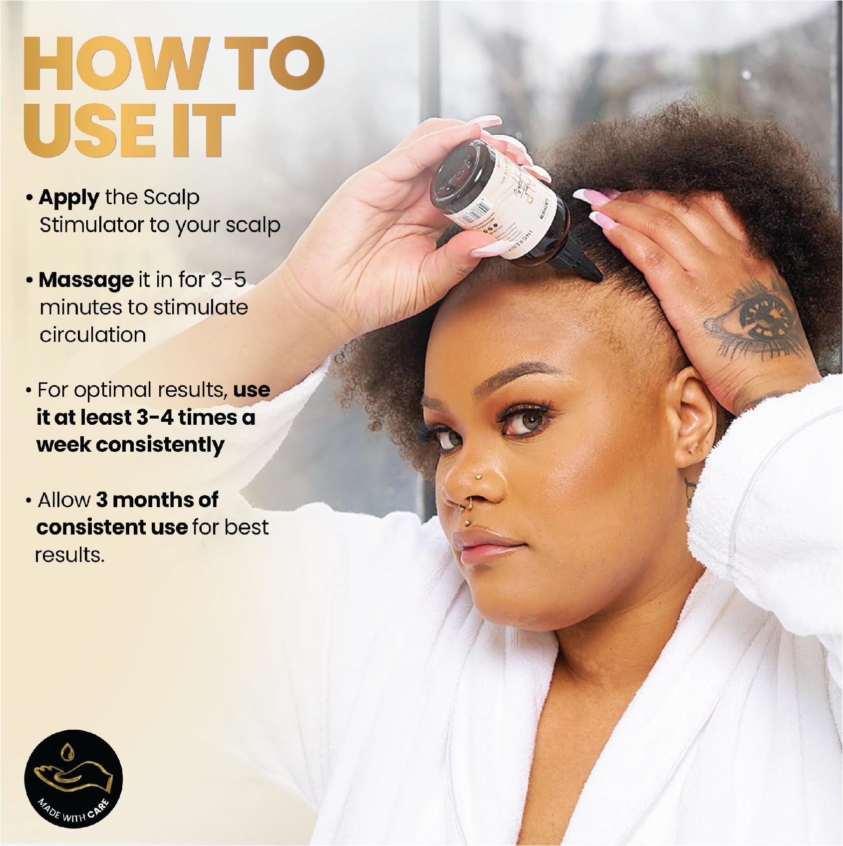 BASK & LATHER applied with scalp massager to improve circulation