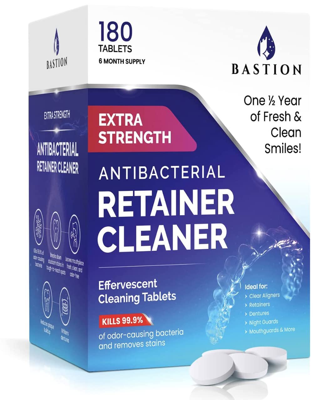 Bastion front packaging showing 180-tablet supply and benefits