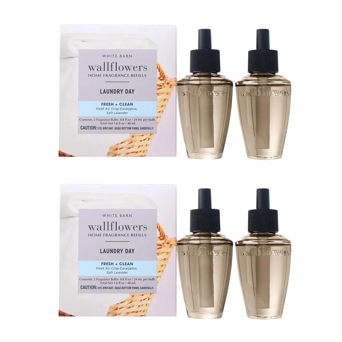Bath & Body Works front packaging showing four Laundry Day refills and freshness