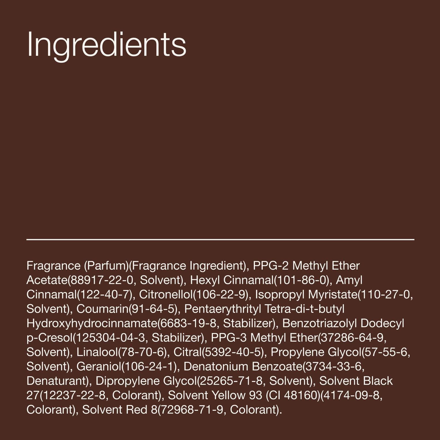 Bath & Body Works ingredient and usage label close-up showing fragrance blend and directions