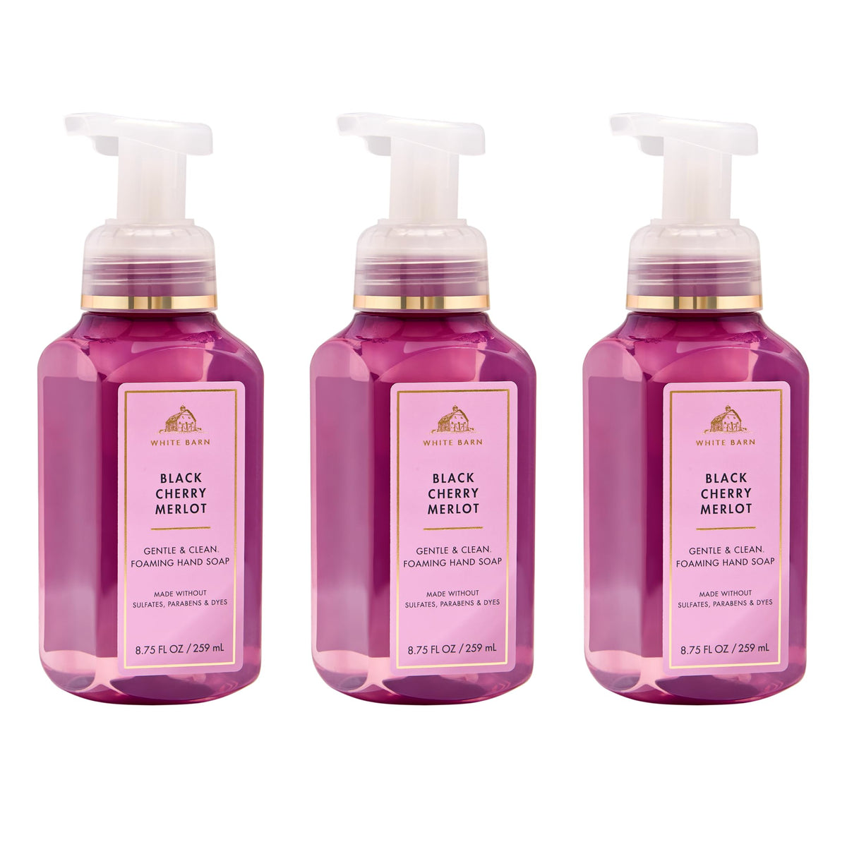 Bath & Body Works front packaging showing three bottles and bold cherry scent benefit