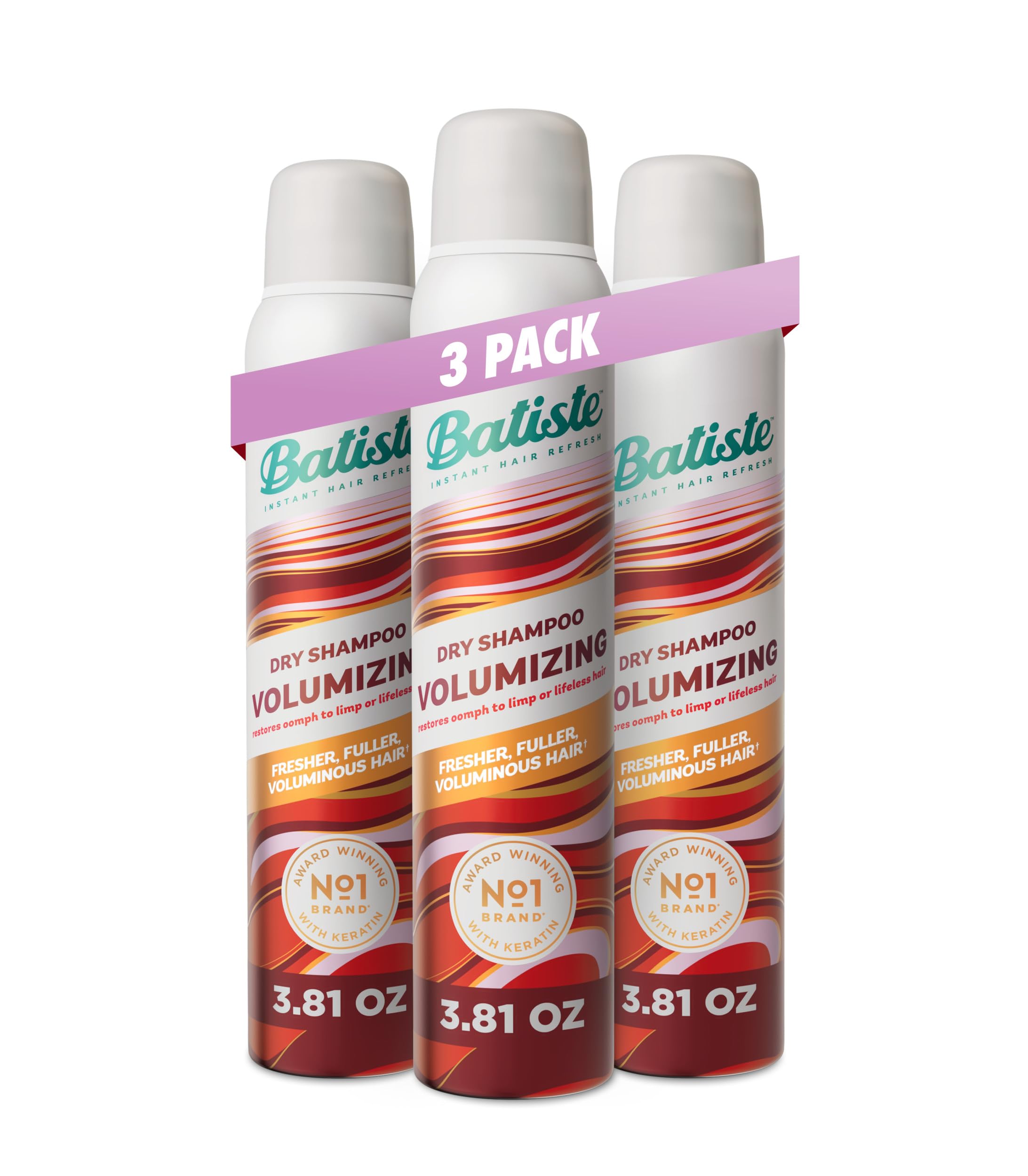 Batiste front packaging showing volumizing spray and three-pack convenience