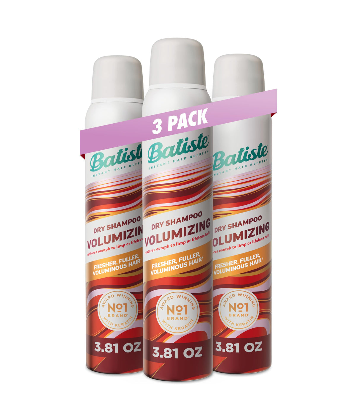 Batiste front packaging showing volumizing spray and three-pack convenience