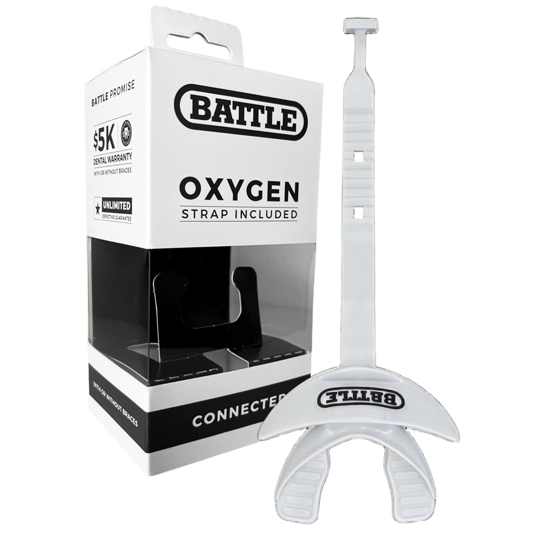 Battle mouthguard front view showing protective lip design and secure fit benefit