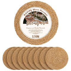 BAVIFY front view of placemat set showing natural water hyacinth and tidy packaging, enhances table styling