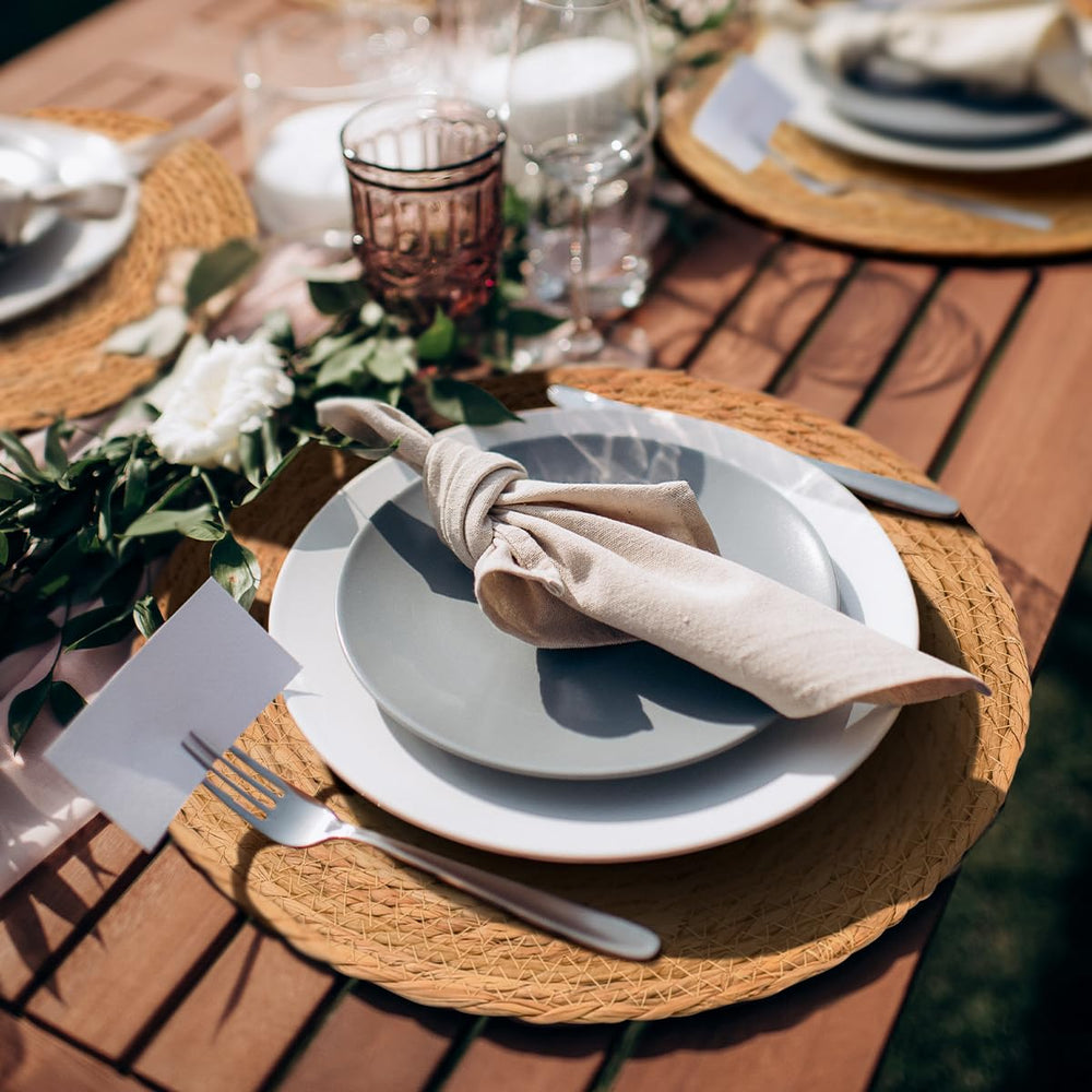 BAVIFY placemat used under centerpiece to protect table from heat and add rustic visual layering
