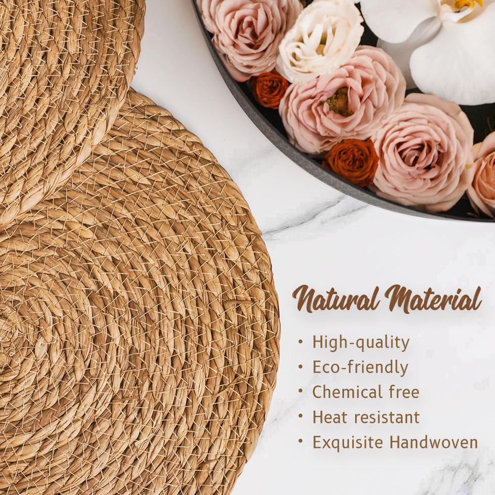 BAVIFY stacked placemats beside ruler to show size and easy storage, saves space in cupboards