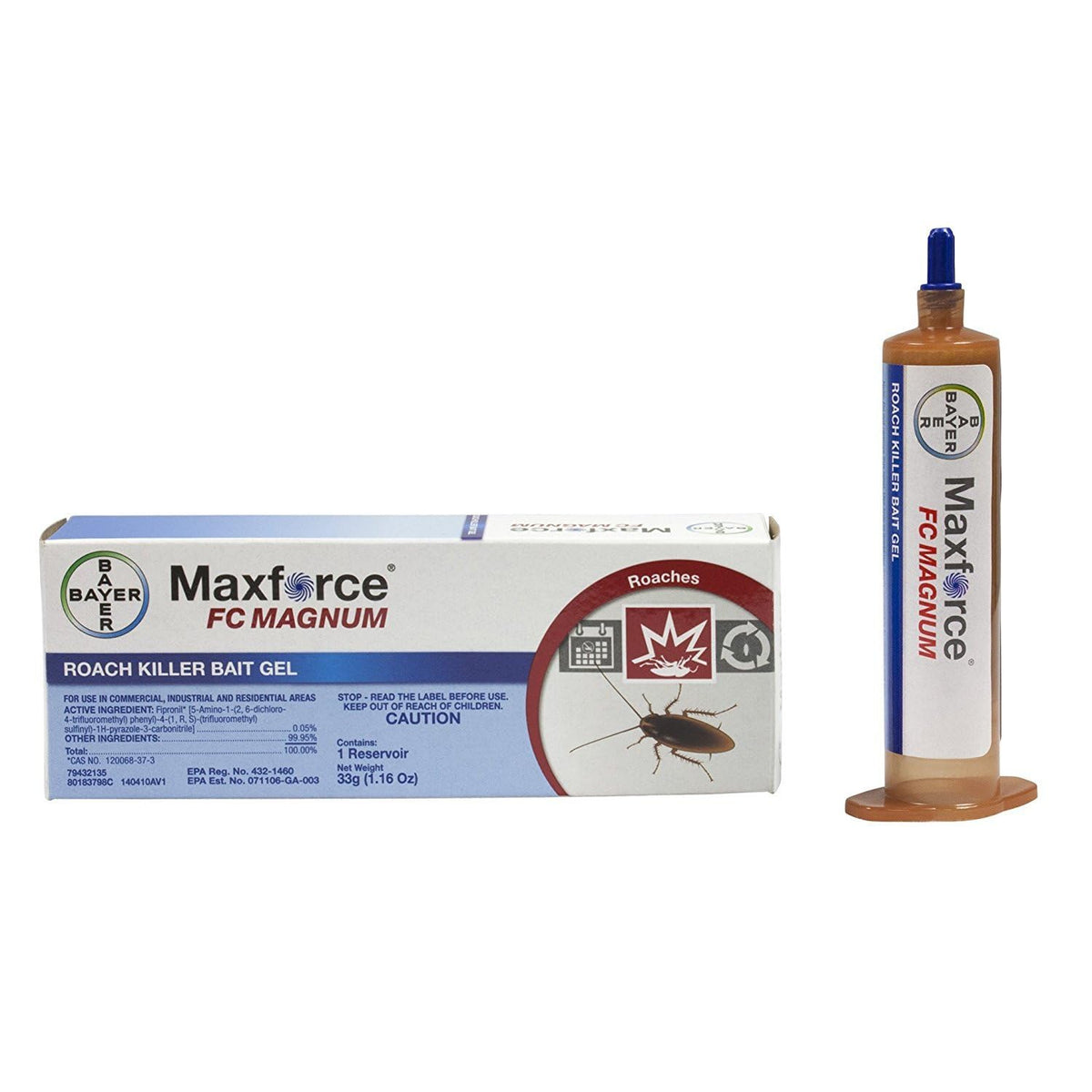 Bayer Maxforce front packaging showing two 33g syringes and plunger for fast control