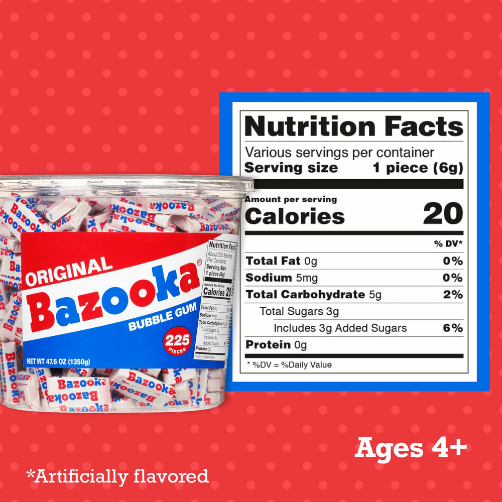 Bazooka close-up of individually wrapped gum highlighting freshness