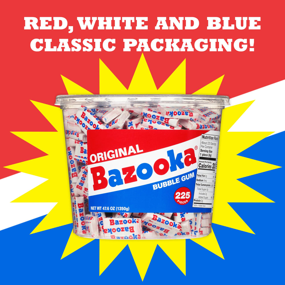 Bazooka tub open with gum inside illustrating easy access and sharing