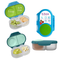 b.box front view of two-pack snack boxes showing color options and benefits