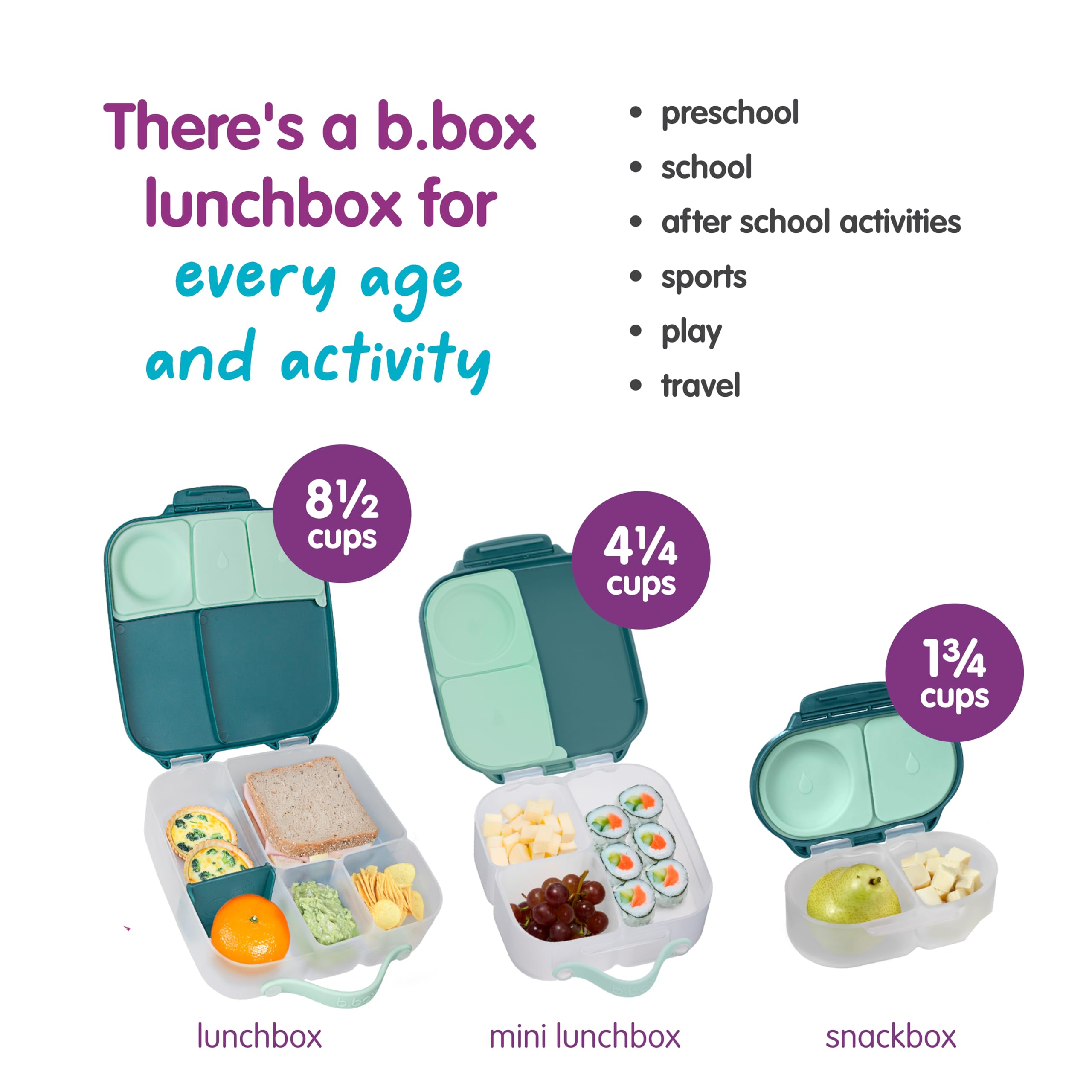 b.box three snack box color variants displayed for mix and match coordination