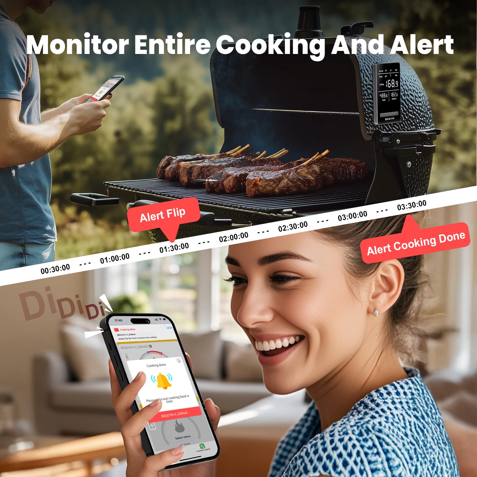 BBQOVN base screen at night for clear visibility and reliable alerts