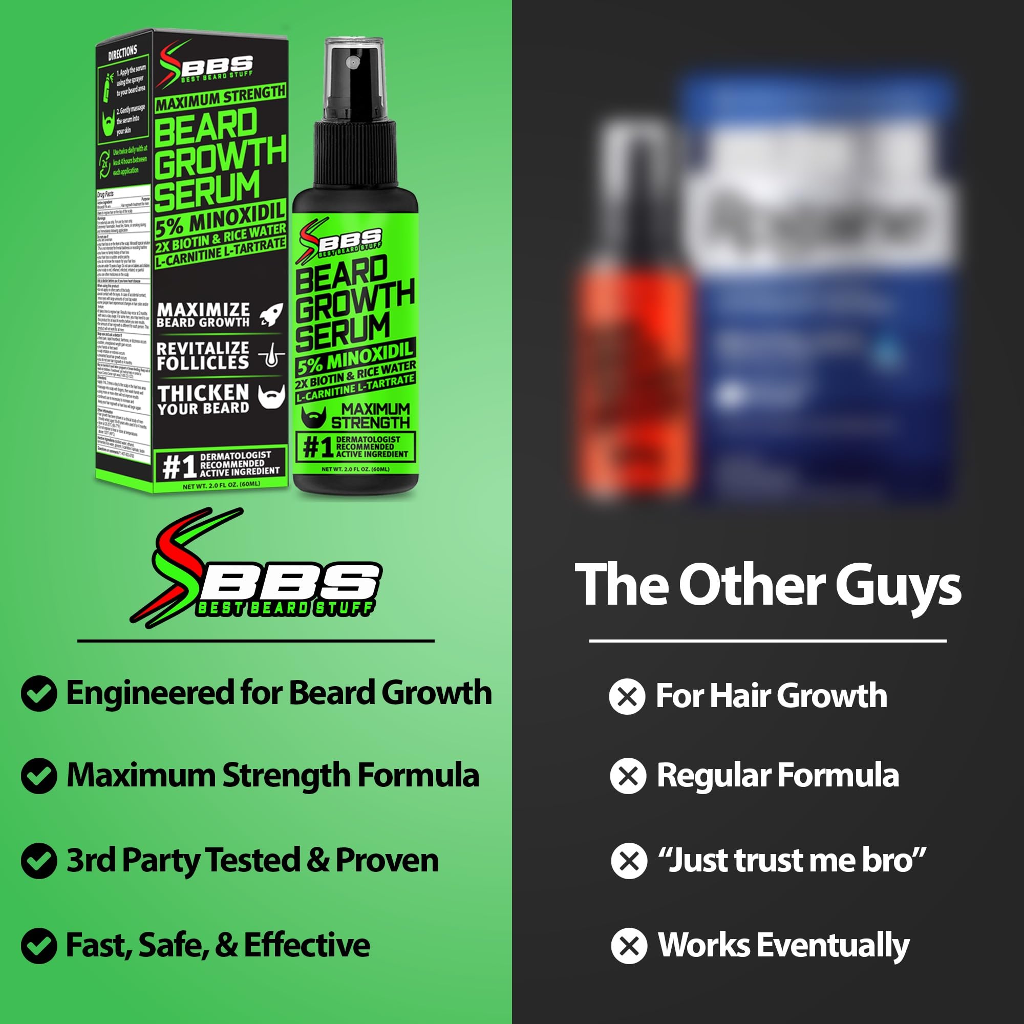 BBS BEST BEARD STUFF before and after scale showing fuller-looking beard