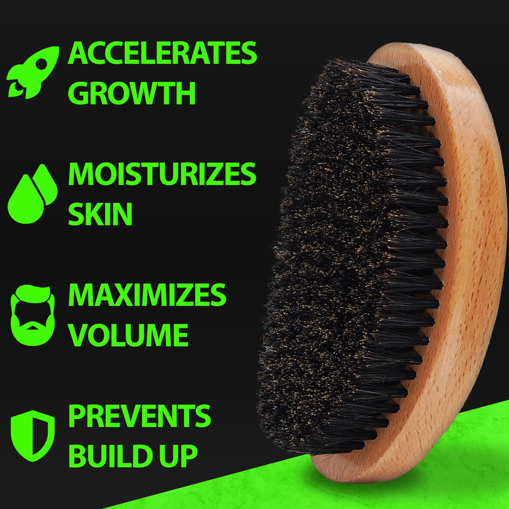 BBS BEST BEARD STUFF close-up of natural boar bristles for gentle exfoliation