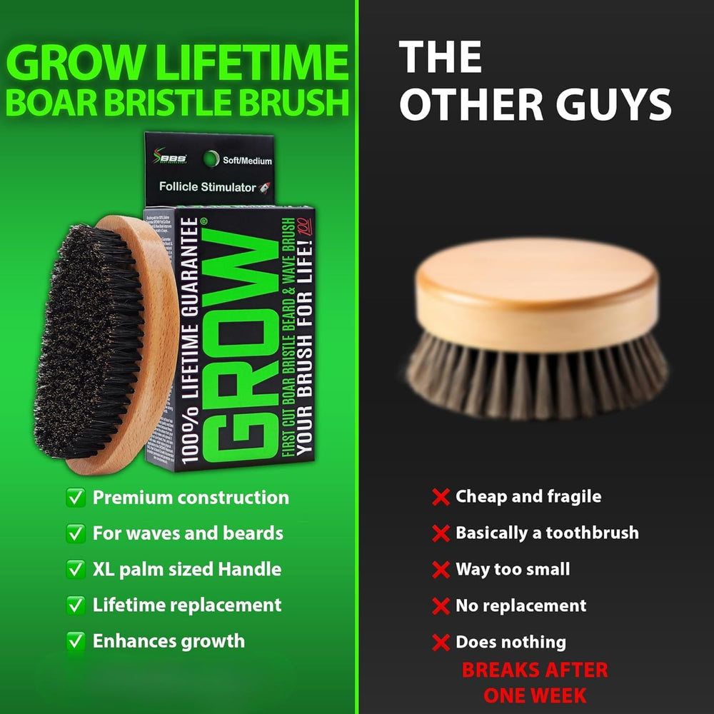 BBS BEST BEARD STUFF brush creating 360 waves and reducing scalp flakes