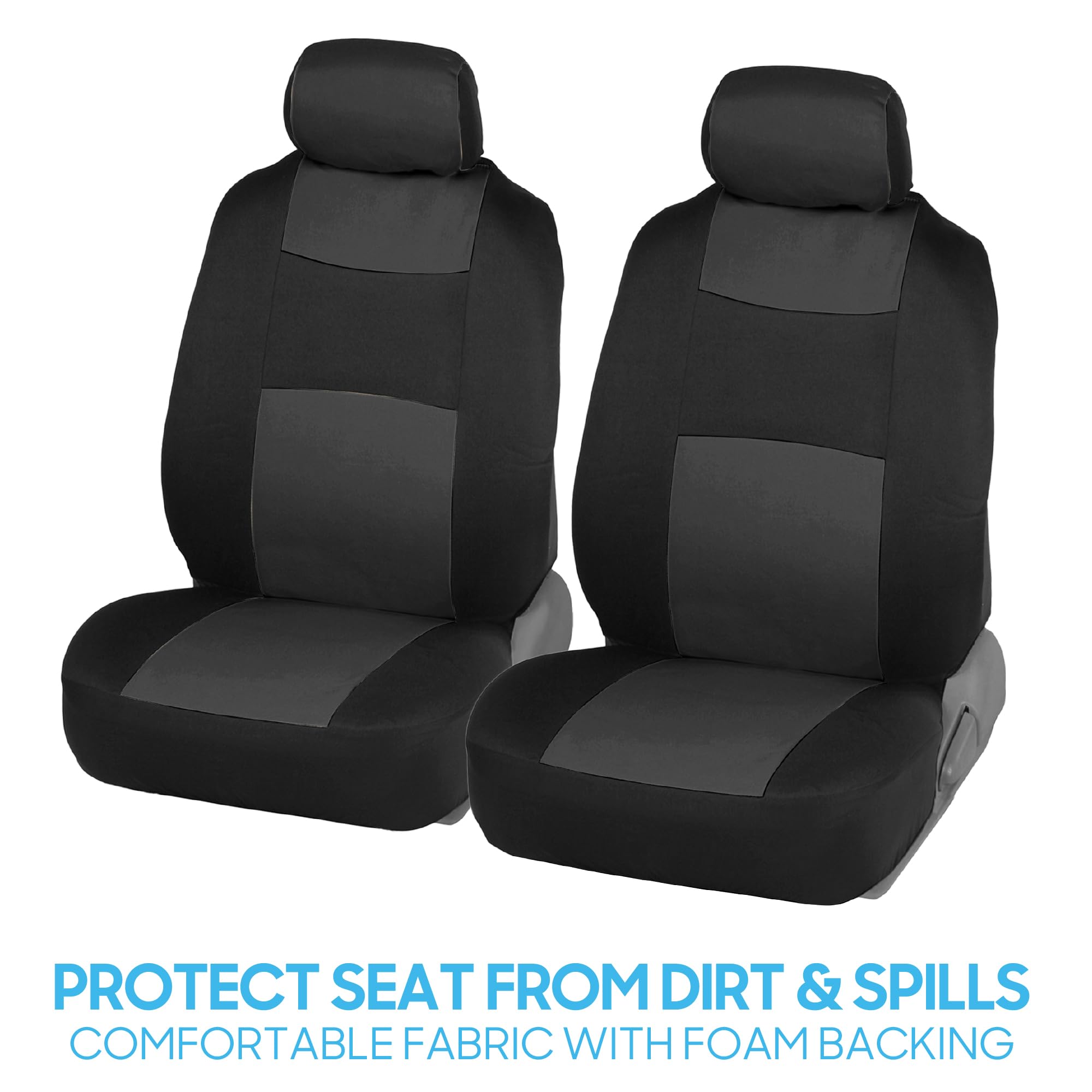BDK headrest covers close-up showing charcoal contrast stitching for style